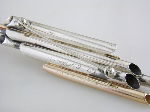 Estate Vintage Deco Pipe Organ Tube Brooch Pin Silver 14K Yellow Gold J. Gabriel