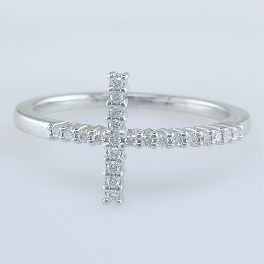 Roberto Coin Slim Diamond Cross Ring in White Gold