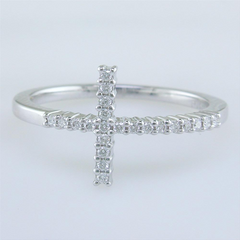 Roberto Coin Slim Diamond Cross Ring in White Gold