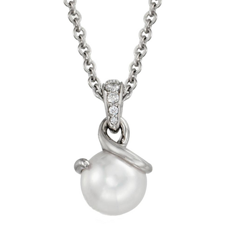 Mikimoto Twist Pendant with 8mm Akoya White Pearl & Diamonds