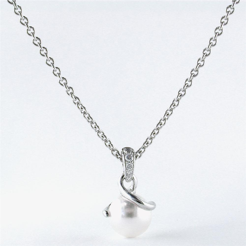 Mikimoto Twist Pendant with 8mm Akoya White Pearl & Diamonds