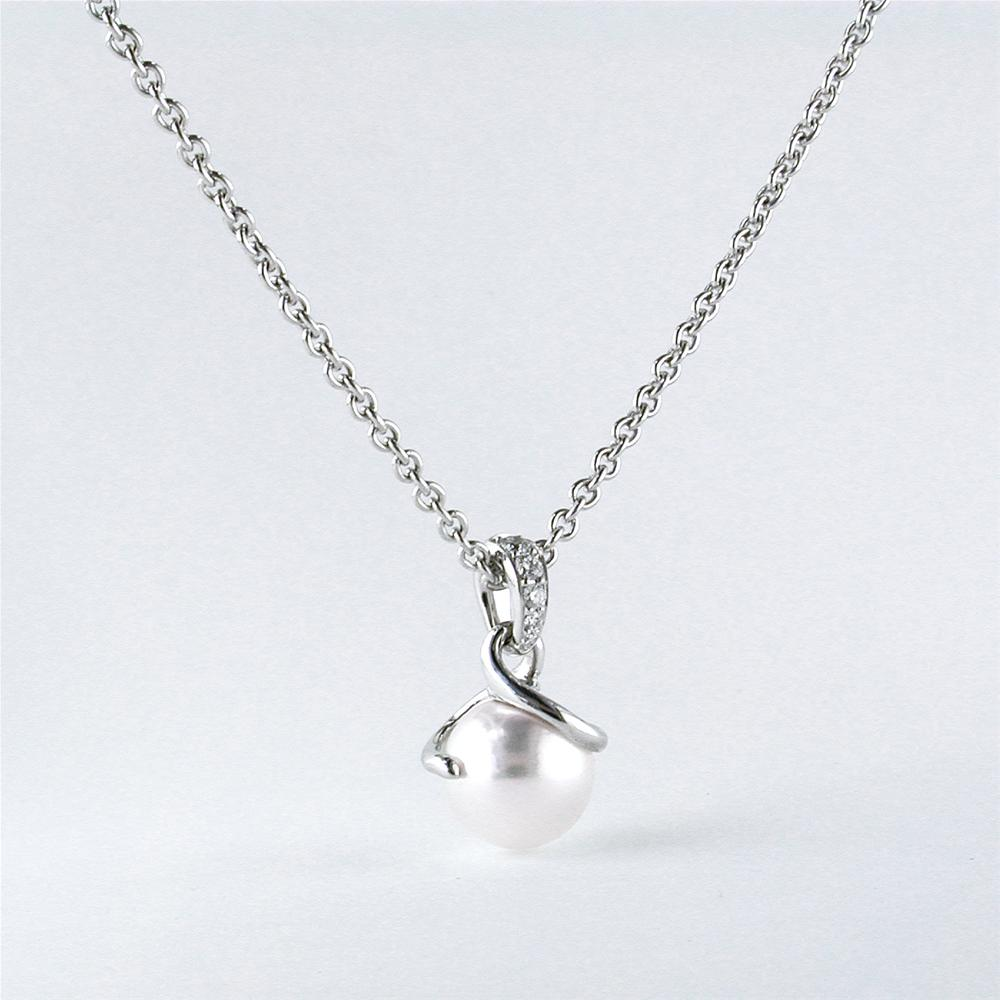 Mikimoto Twist Pendant with 8mm Akoya White Pearl & Diamonds