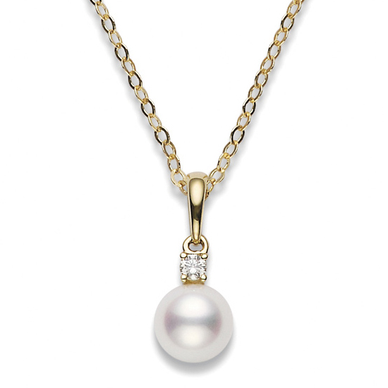 Mikimoto Akoya 7-7.5mm Pearl & Diamond Pendant Yellow Gold