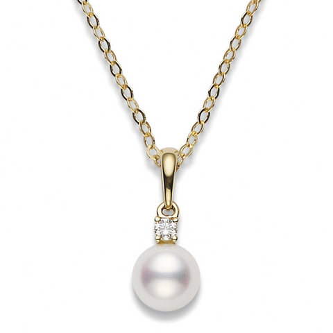 Mikimoto Akoya 7-7.5mm Pearl & Diamond Pendant Yellow Gold