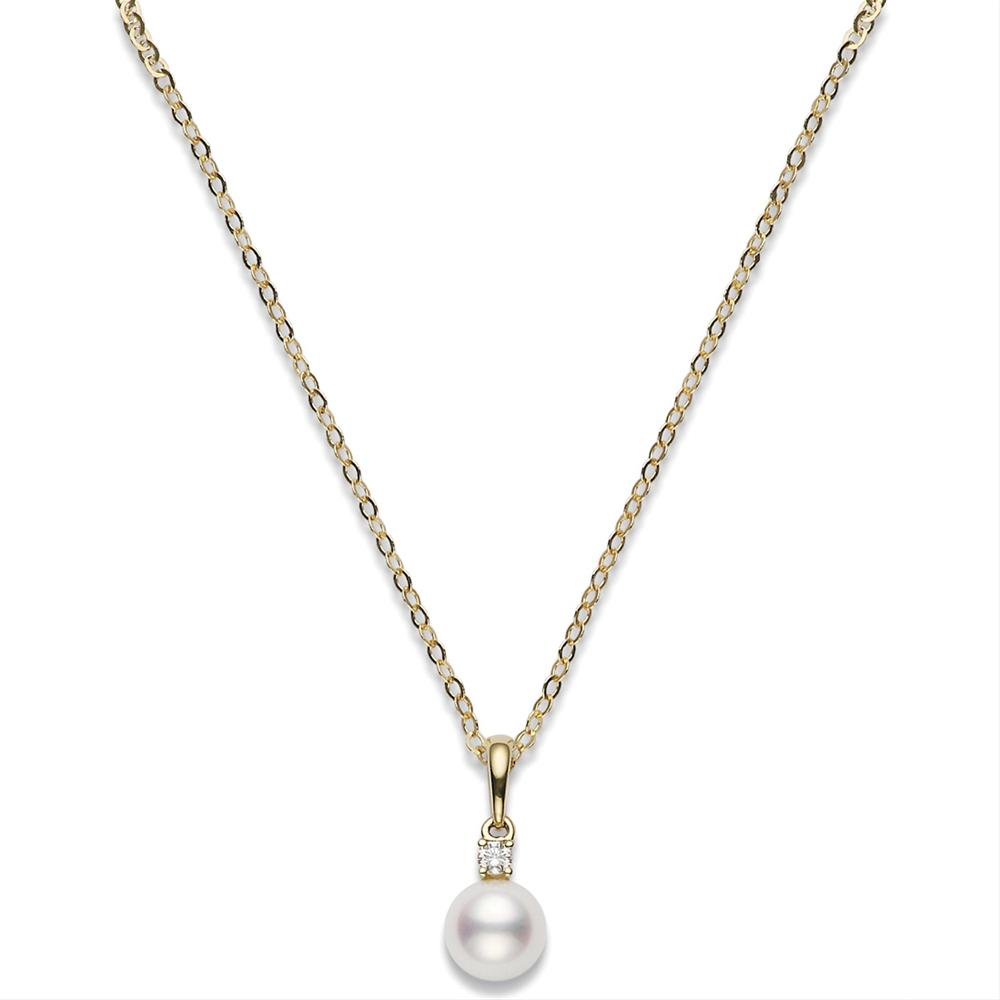 Mikimoto Akoya 7-7.5mm Pearl & Diamond Pendant Yellow Gold
