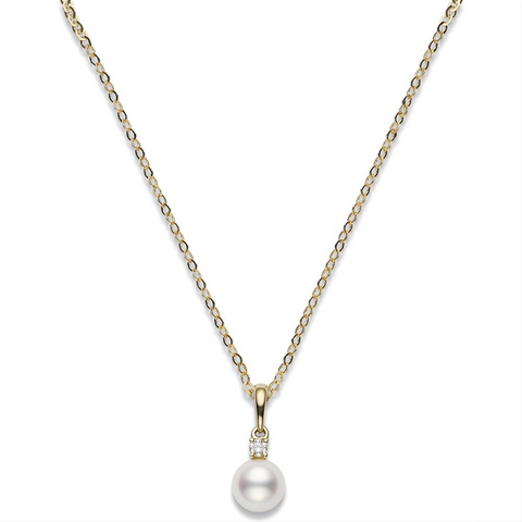 Mikimoto Akoya 7-7.5mm Pearl & Diamond Pendant Yellow Gold