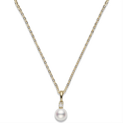 Mikimoto Akoya 7-7.5mm Pearl & Diamond Pendant Yellow Gold