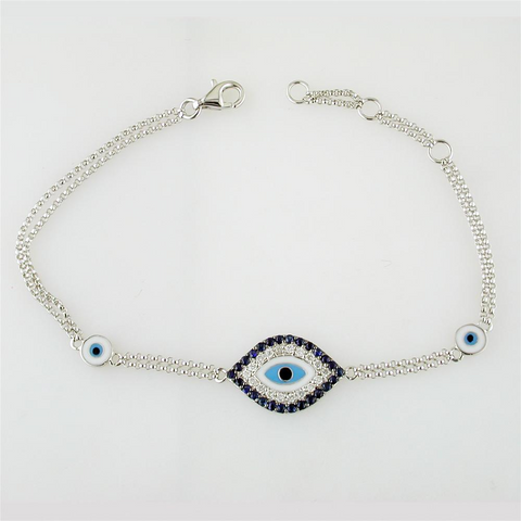 Evil Eye Mati Blue Sapphire & Diamond Diamond 18K White Gold Bracelet with Enamel