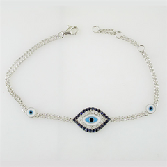 Evil Eye Mati Blue Sapphire & Diamond Diamond 18K White Gold Bracelet with Enamel