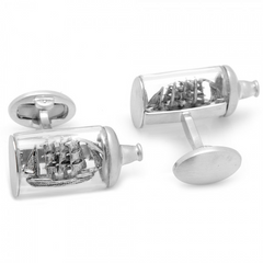 Jan Leslie Pirate Ship in a Bottle Glass & Sterling Silver Cufflinks S2600