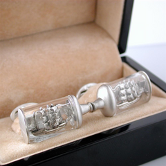 Jan Leslie Pirate Ship in a Bottle Glass & Sterling Silver Cufflinks S2600