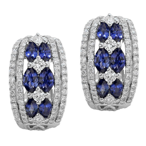 Gregg Ruth Sapphire & Diamond Marquise Shape Huggy Earrings 18K White Gold
