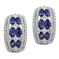 Gregg Ruth Sapphire & Diamond Marquise Shape Huggy Earrings 18K White Gold