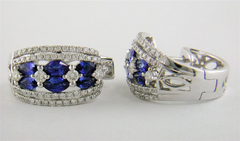 Gregg Ruth Sapphire & Diamond Marquise Shape Huggy Earrings 18K White Gold