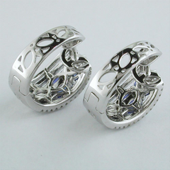 Gregg Ruth Sapphire & Diamond Marquise Shape Huggy Earrings 18K White Gold