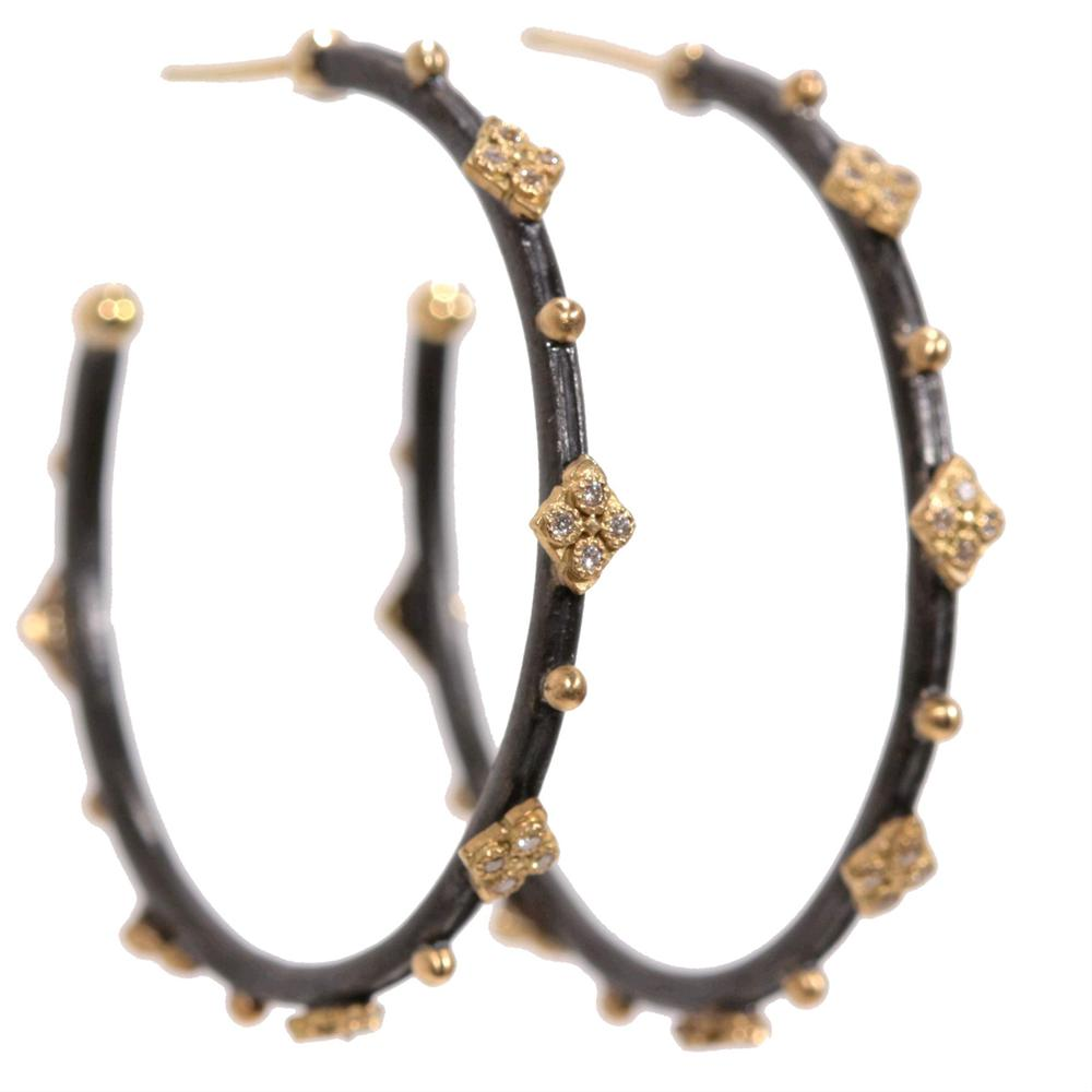 Armenta Midnight Diamond Hoop Earrings Silver & Yellow Gold