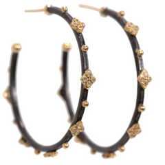 Armenta Midnight Diamond Hoop Earrings Silver & Yellow Gold