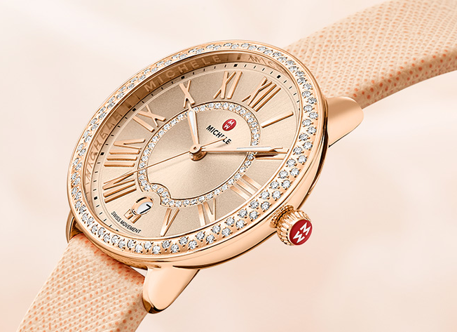 Michele Serein 16 Diamond Rose Gold Beige Diamond Dial Watch Head & Bracelet
