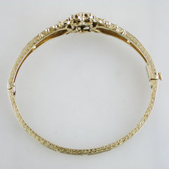Vintage Estate 14K Yellow Gold Opal Hinged Bangle Bracelet