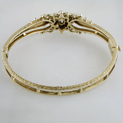 Vintage Estate 14K Yellow Gold Opal Hinged Bangle Bracelet