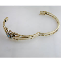 Vintage Estate 14K Yellow Gold Opal Hinged Bangle Bracelet