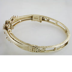 Vintage Estate 14K Yellow Gold Opal Hinged Bangle Bracelet