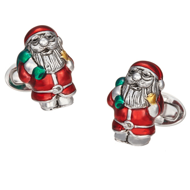 Jan Leslie Santa Claus Cufflinks Red Green Enamel Sterling Silver S0166