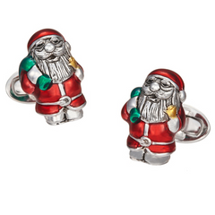 Jan Leslie Santa Claus Cufflinks Red Green Enamel Sterling Silver S0166