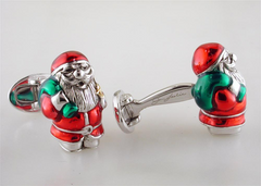Jan Leslie Santa Claus Cufflinks Red Green Enamel Sterling Silver S0166