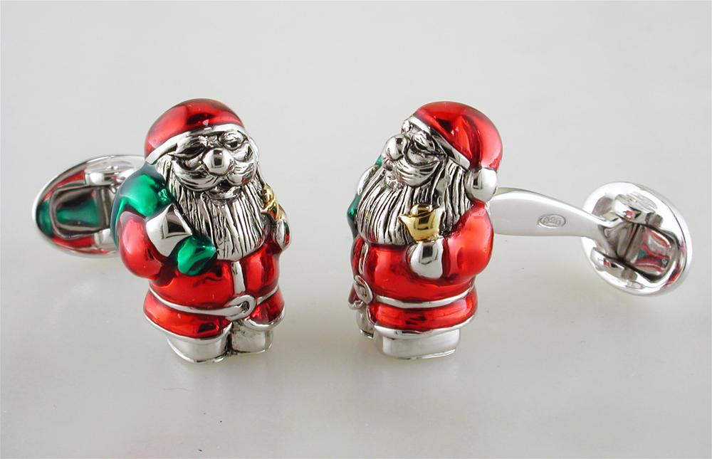 Jan Leslie Santa Claus Cufflinks Red Green Enamel Sterling Silver S0166