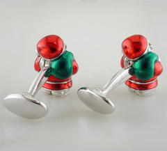 Jan Leslie Santa Claus Cufflinks Red Green Enamel Sterling Silver S0166