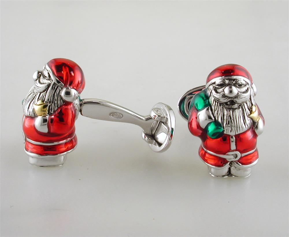Jan Leslie Santa Claus Cufflinks Red Green Enamel Sterling Silver S0166