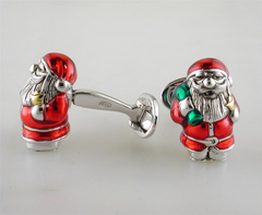 Jan Leslie Santa Claus Cufflinks Red Green Enamel Sterling Silver S0166