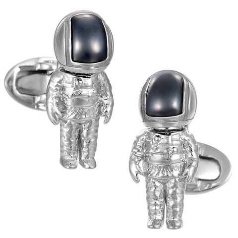 Jan Leslie Astronaut Hematite Bobble Head Helmet Cufflinks Sterling Silver NASA S0119