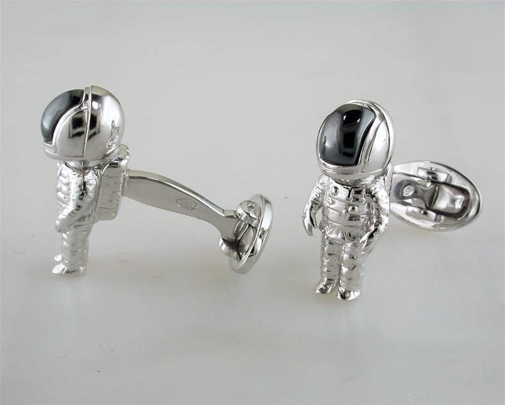 Jan Leslie Astronaut Hematite Bobble Head Helmet Cufflinks Sterling Silver NASA S0119