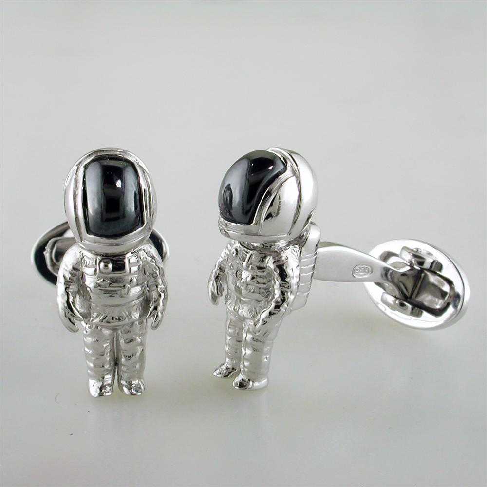 Jan Leslie Astronaut Hematite Bobble Head Helmet Cufflinks Sterling Silver NASA S0119