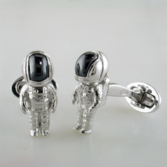 Jan Leslie Astronaut Hematite Bobble Head Helmet Cufflinks Sterling Silver NASA S0119