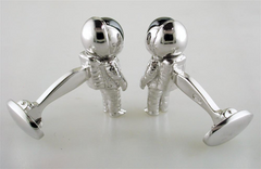 Jan Leslie Astronaut Hematite Bobble Head Helmet Cufflinks Sterling Silver NASA S0119