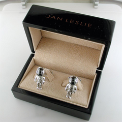 Jan Leslie Astronaut Hematite Bobble Head Helmet Cufflinks Sterling Silver NASA S0119