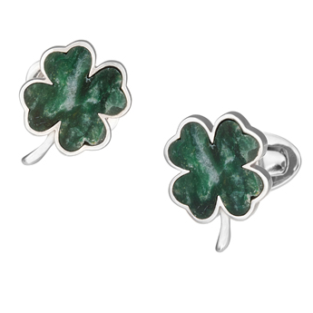 Jan Leslie Four Leaf Clover Silver Cufflinks in Italian Green Chalcedony