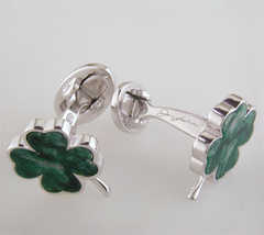 Jan Leslie Four Leaf Clover Silver Cufflinks in Italian Green Chalcedony