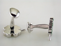 Jan Leslie Four Leaf Clover Silver Cufflinks in Italian Green Chalcedony