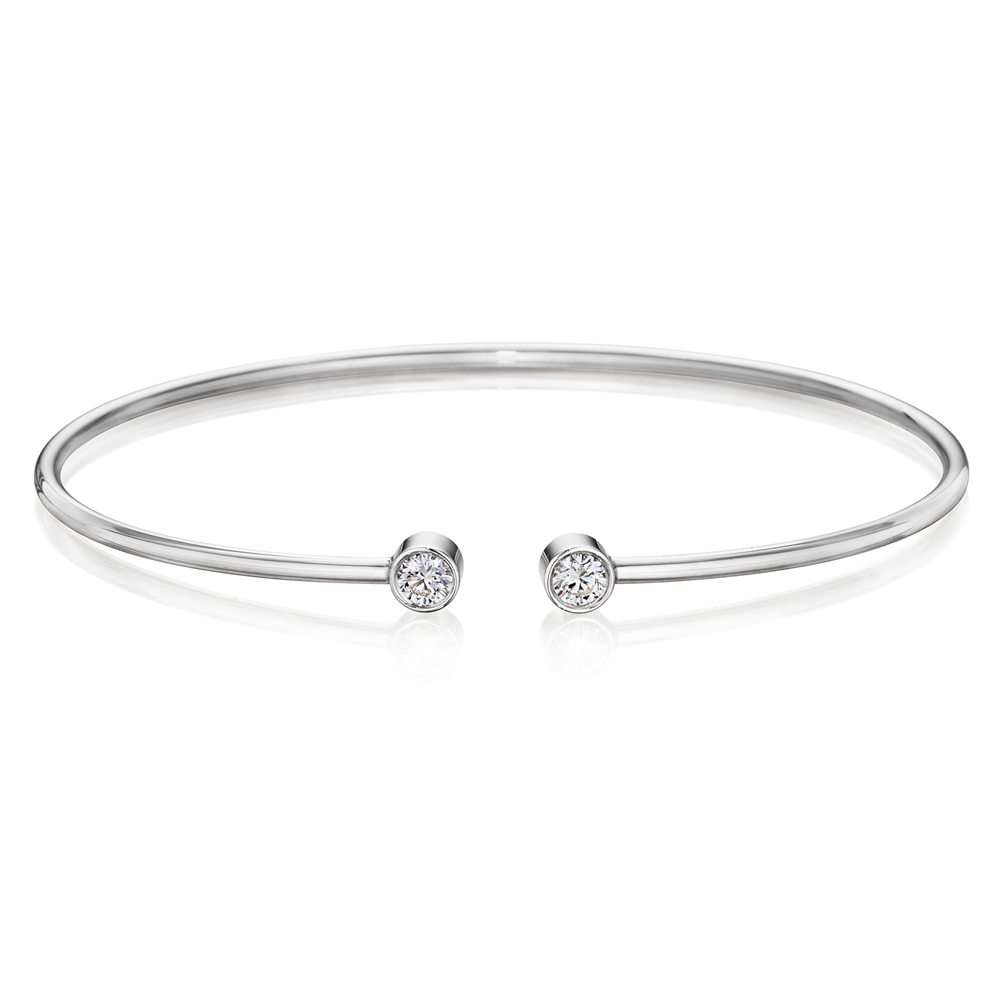 18K White Gold Bangle Bracelet with Two Bezel Set Diamonds