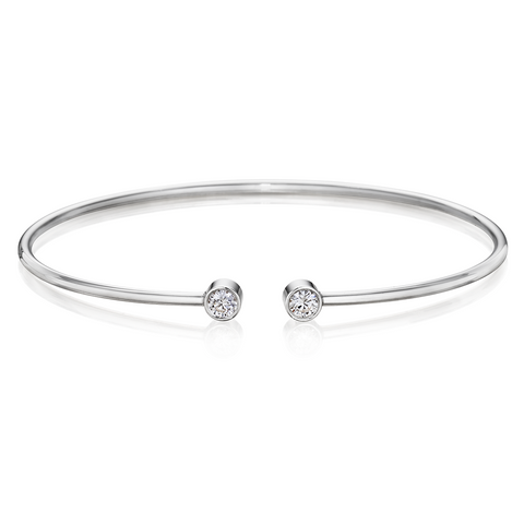 18K White Gold Bangle Bracelet with Two Bezel Set Diamonds