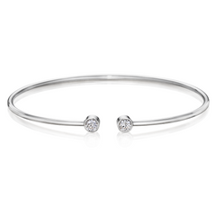 18K White Gold Bangle Bracelet with Two Bezel Set Diamonds
