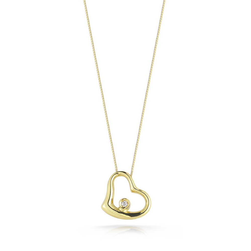 Roberto Coin TINY TREASURES DIAMOND MEDIUM HEART NECKLACE Pendant Yellow Gold