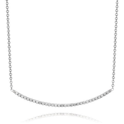 Linear Curved Horizontal Diamond Line Pendant necklace in 18K White Gold