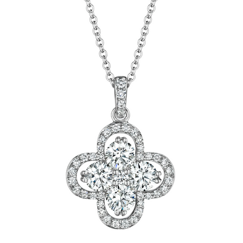 Forevermark 18K White Gold Clover Pendant Necklace .94 Carats