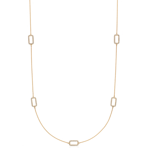 Rectangle Link Open Pave Diamond Necklace in 14K Yellow Gold