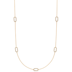 Rectangle Link Open Pave Diamond Necklace in 14K Yellow Gold